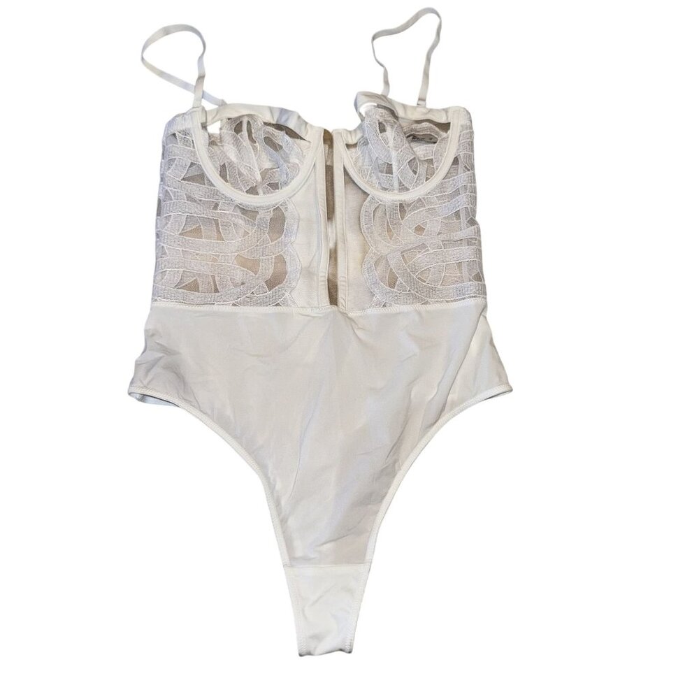 NWOT LIVY Kimbaku White Sheer Thong Bodysuit Women's 32B